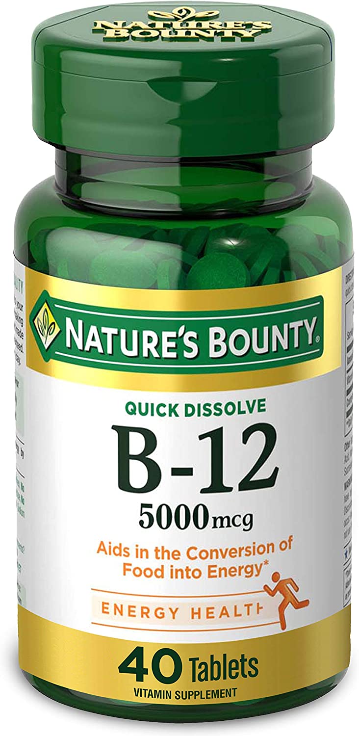 Vitamin B12 by Nature's Bounty, Quick Dissolve Vitamin Supplement, Supports Energy Metabolism and Nervous System Health, 5000mcg, 40 Tablets