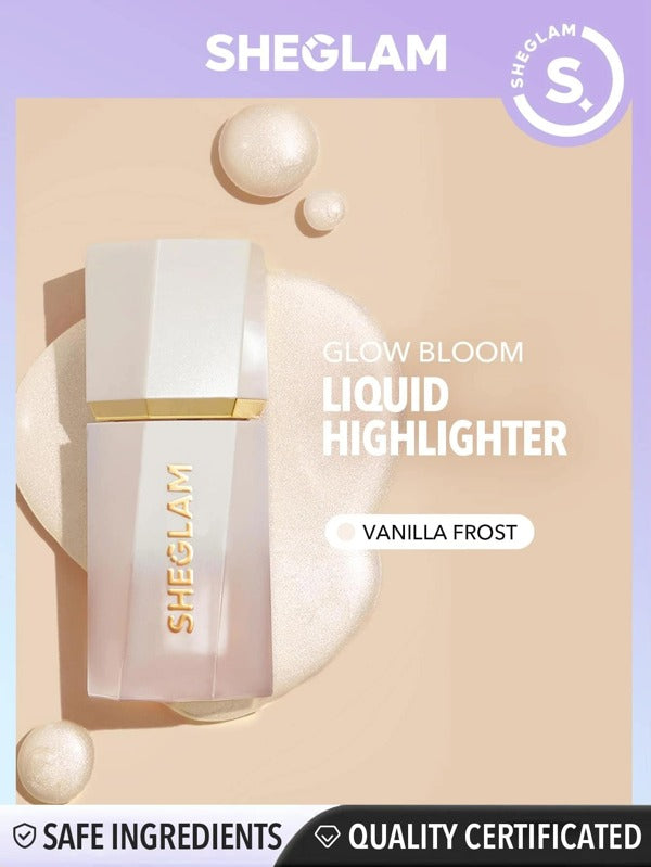 SHEGLAM Glow Bloom Liquid Highlighter-Vanilla Frost Gel Cream Highlighter Shimmer Dewy Finish Long Wear Brightening Non-Caking Waterproof Glow Highlighter Makeup