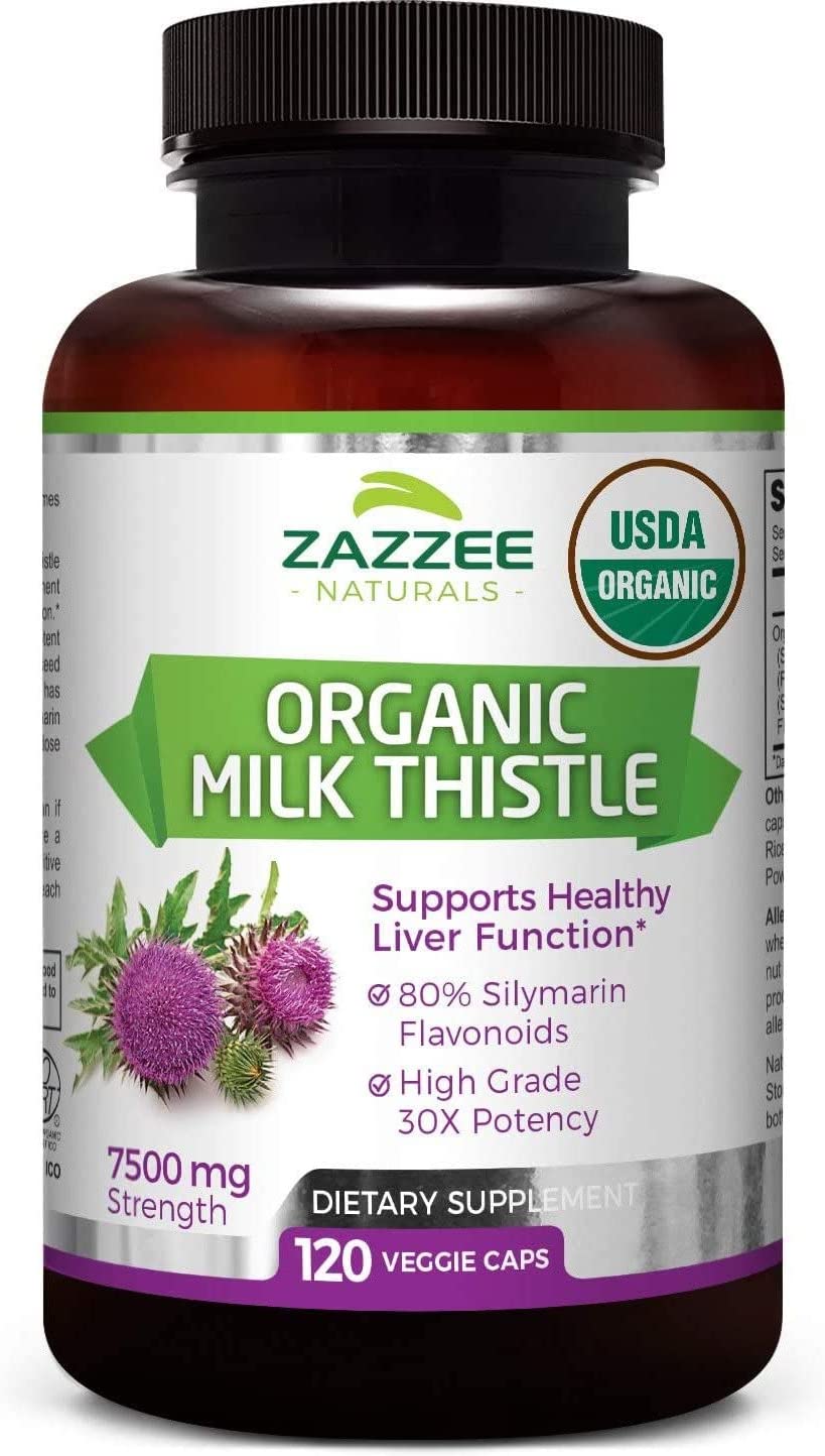Zazzee USDA Organic Milk Thistle Extract Capsules, 120 Vegan Capsules, 7500 mg Strength, 80% Silymarin Flavonoids, Potent 30:1 Extract, USDA Certified...