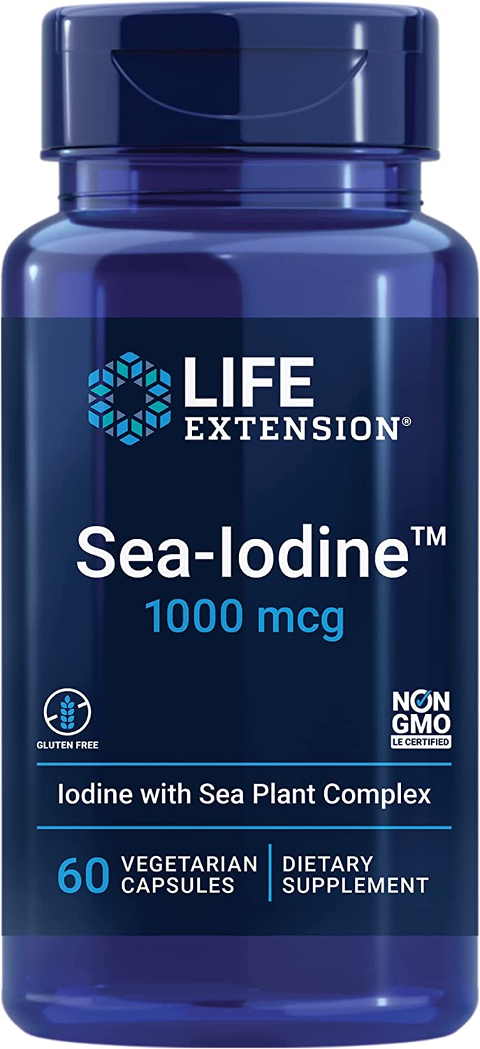 Life Extension Sea-Iodine 1000 mcg – Iodine Supplement Pills Without Salt – Iodine From Organic kelp and Bladder Wrack Extracts - Gluten-Free, Non-GMO, Vegetarian - 60 Capsules