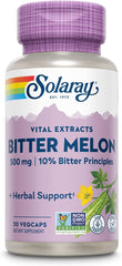 Solaray Bitter Melon Fruit Extract, Guaranteed to Contain 50 mg (10%) Bitter Principles Including Charantin, Vegan, 30 Servings, 30 VegCaps