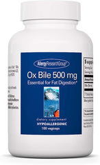 Allergy Research Group - Ox Bile 500 mg - Fat Digestion, Liver/Metabolic/GI Support - 100 Vegicaps
