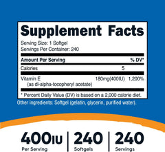 Nutricost Vitamin E 400 IU, 240 Softgel Capsules - Gluten Free, Non-GMO