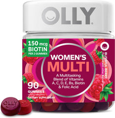 OLLY Women's Multivitamin Gummy, Vitamins A, D, C, E, Biotin, Folic Acid, Adult Chewable Vitamin, Berry Flavor with other natural ﬂavor, 45 Day Supply - 90 Count (Packaging May Vary)