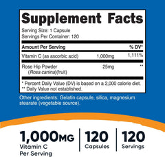 Nutricost Vitamin C with Rose HIPS 1025mg, 120 Capsules - Vitamin C 1000mg, Rose HIPS 25mg, Premium, Non-GMO, Gluten Free Supplement