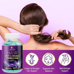 Hair Vitamins Gummies with Biotin 5000 mcg and Vitamins E & C, Hair Growth Support Gummy for Stronger, Beautiful Hair, Skin & Nails, Nature's Hair Vitamin Supplement for Women & Men - 60 Gummies