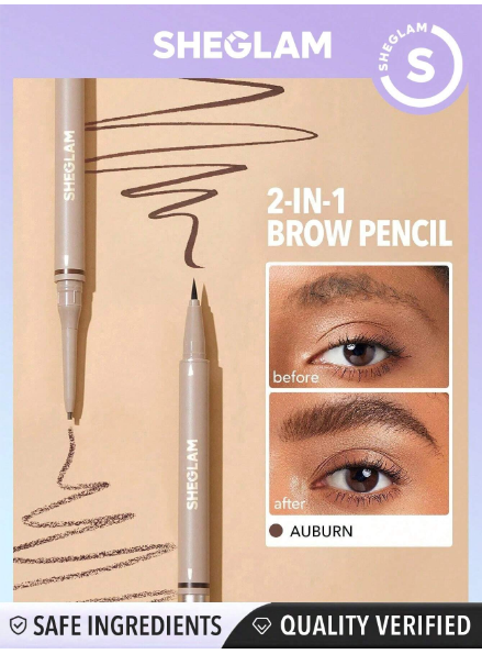 SHEGLAM Brows On Demand 2-In-1 Brow Pencil - Auburn Waterproof Liquid Eyebrow Pen Sweat- proof Anti-Oil Natural Brow Filling Outlining Eyebrow Cream Gel Makeup Black Friday Eyebrow