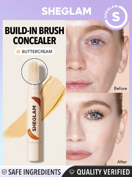 SHEGLAM Perfect Skin High Coverage Concealer-Buttercream 20 Shades Liquid Concealer Brush