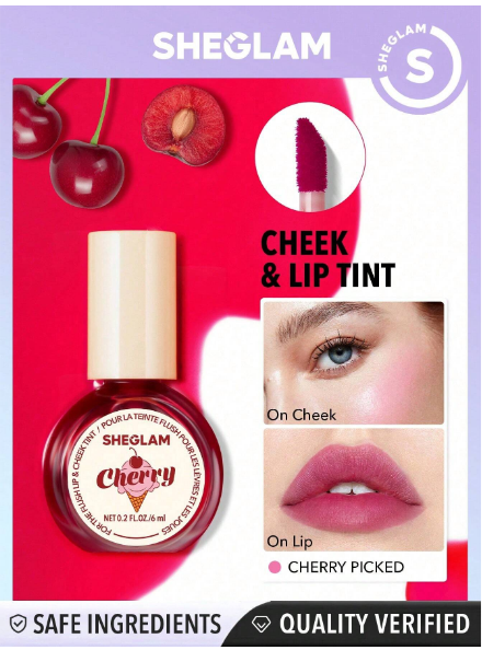 SHEGLAM For The Flush Lip & Cheek Tint- Cherry Picked Long-Lasting Matte Finish Lip Tint Easy-To- Use Lightweight Blush Moisturizing Lip