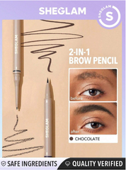 SHEGLAM Brows On Demand 2-In-1 Brow Pencil - Chocolate Waterproof Liquid Eyebrow Pen Sweat- proo