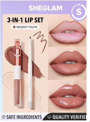 SHEGLAM Soft 90's Glam Lip Liner And Lip Duo Set-Moody Taupe Lip Set 3-In-1 Lip Makeup