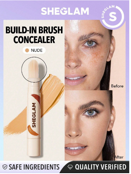 SHEGLAM Perfect Skin High Coverage Concealer- Nude 20 Shades Liquid Concealer Brush Moisturizing Weightless