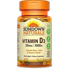 Sundown Naturals Vitamin D3 1000 IU, 200 Softgels