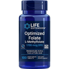 Life Extension Optimized Folate (L-Methylfolate) 1700mcg, 100 Vegetarian Tablets