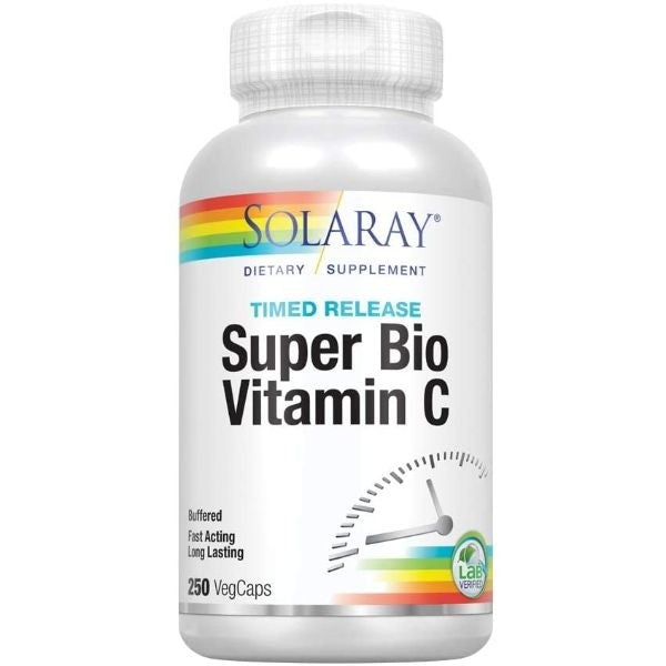 Solaray Super Bio C Buffered Vitamin C w/Bioflavonoids | Timed-Release Formula for All-Day Immune Support | Gentle Digestion | 125 Servings, 250 CT